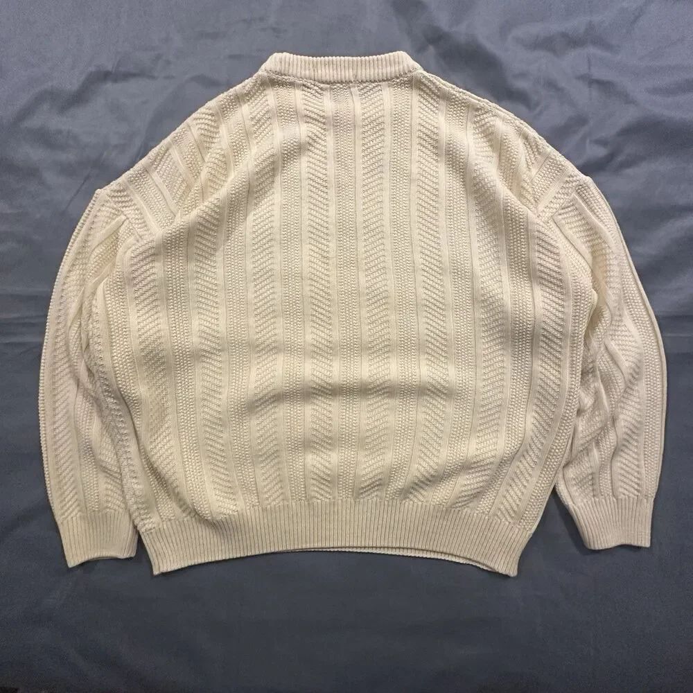 Vintage 80s St Michael Cable Knit Sweater Mens 46 Yellow Made in UK Herringbone - Picture 9 of 9
